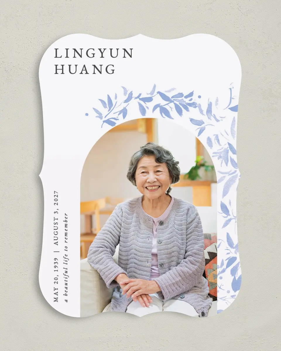 This is a 5" x 7" Memorial Card called Gentle Botanics printed in full color on Premium Smooth paper