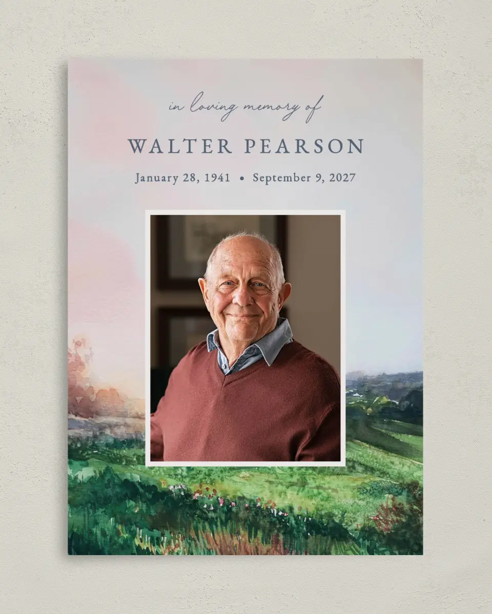 This is a 5" x 7" Memorial Card called Peaceful Horizon printed in full color on Premium Smooth paper