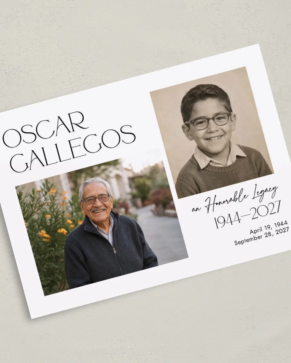 This is a 5" x 7" Memorial Card called Honorable Life printed in full color on Premium Smooth paper