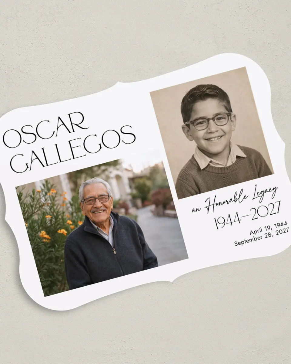 This is a 5" x 7" Memorial Card called Honorable Life printed in full color on Premium Smooth paper