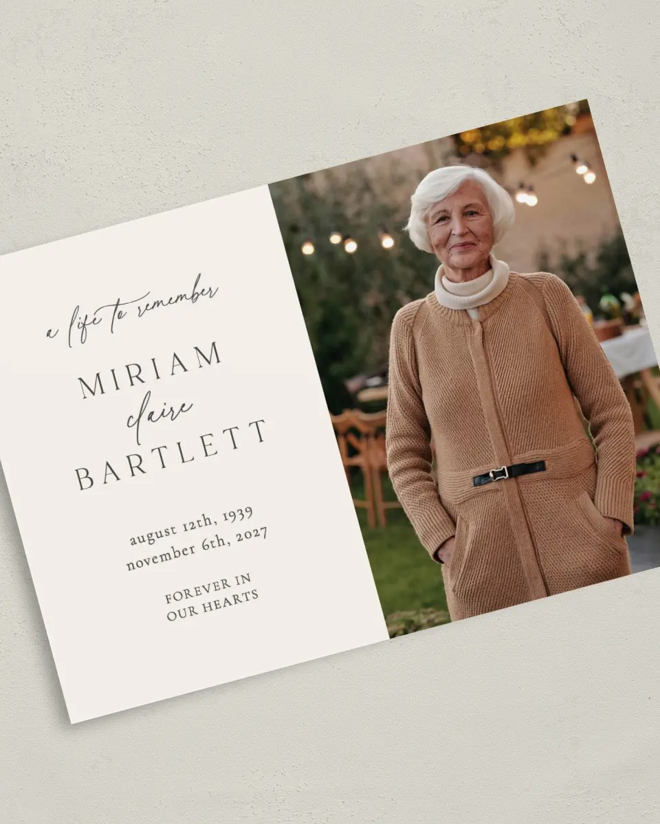 This is a 5" x 7" Memorial Card called Cherished Life printed in full color on Premium Smooth paper