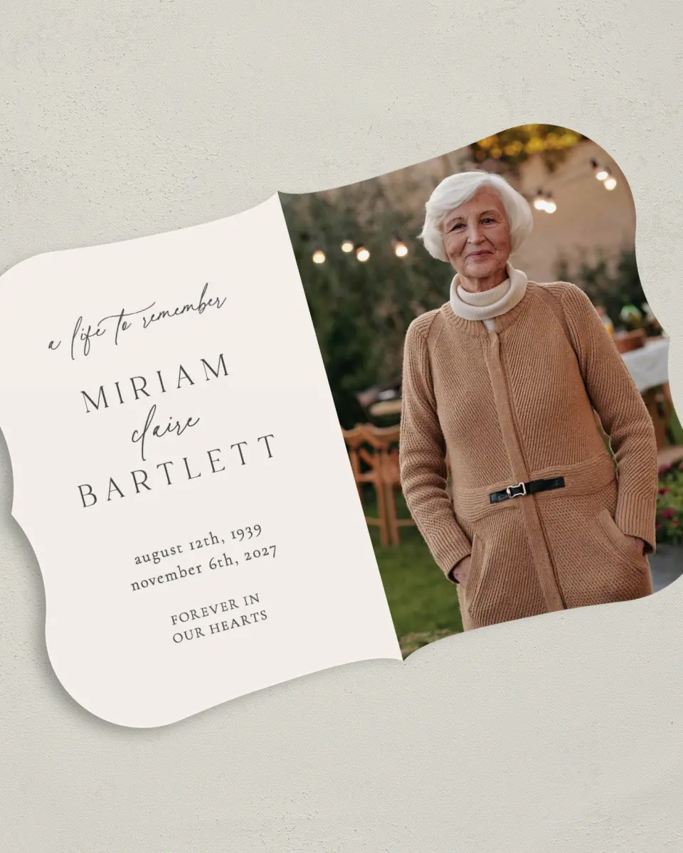 This is a 5" x 7" Memorial Card called Cherished Life printed in full color on Premium Smooth paper