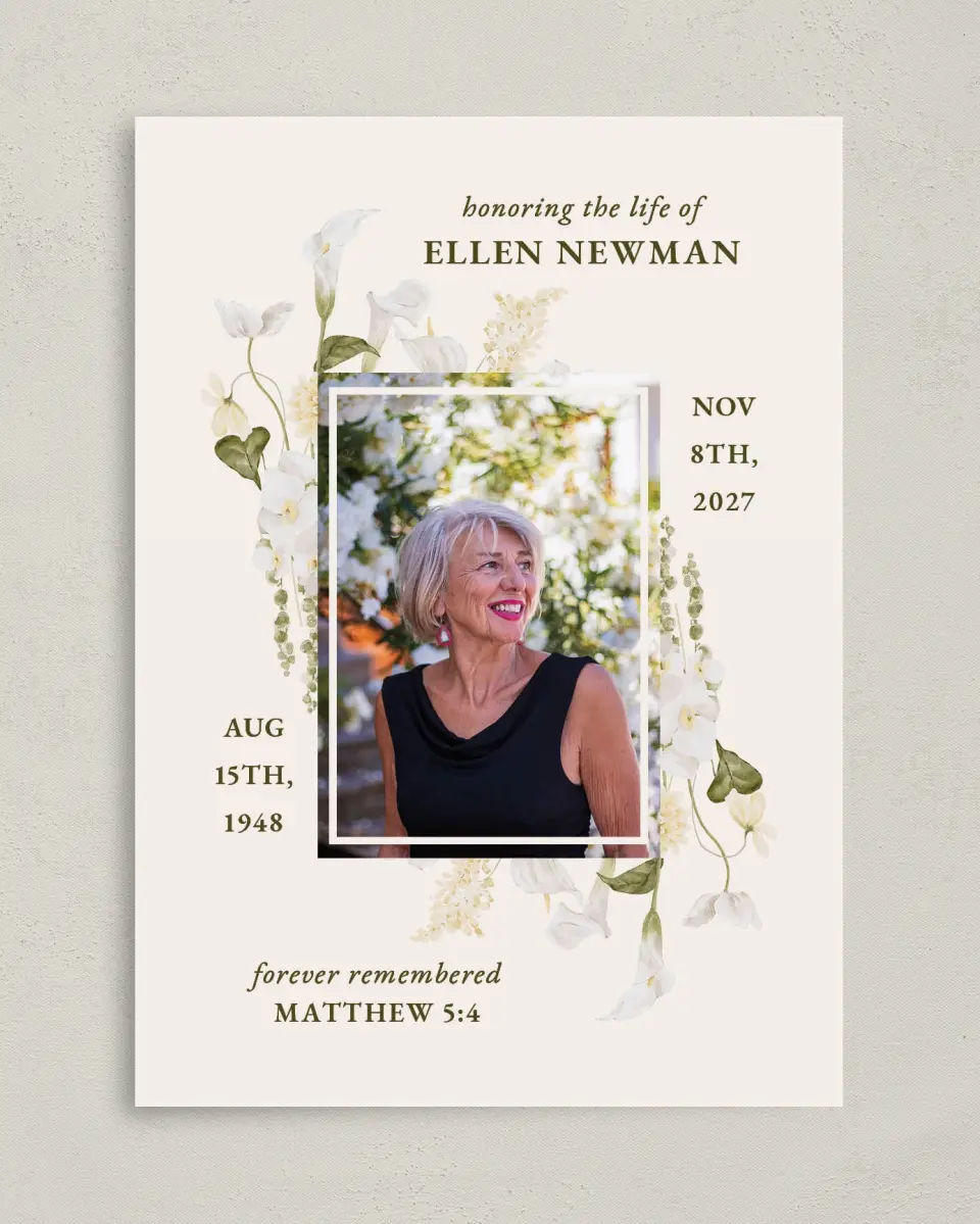 This is a 5" x 7" Memorial Card called Lovely Lilies printed in full color on Premium Smooth paper