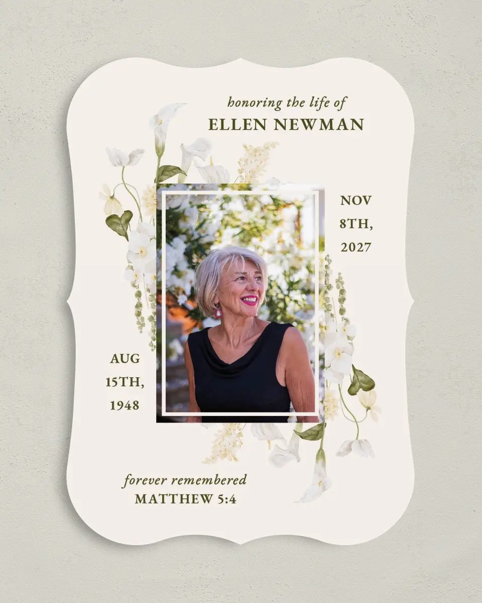 This is a 5" x 7" Memorial Card called Lovely Lilies printed in full color on Premium Smooth paper