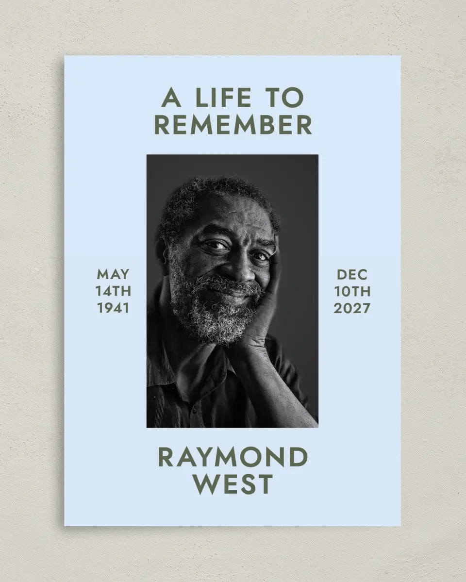 This is a 5" x 7" Memorial Card called Typed Memories printed in full color on Premium Smooth paper