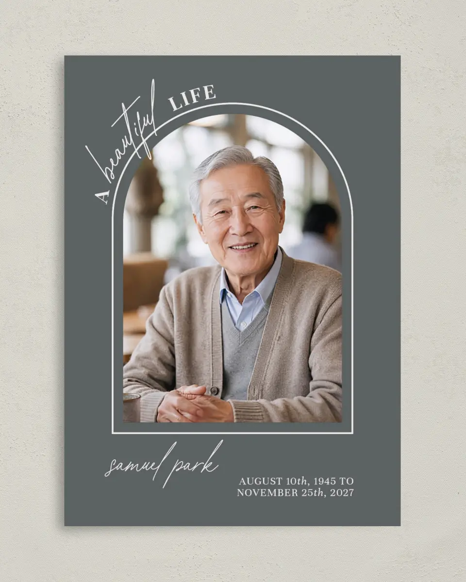 This is a 5" x 7" Memorial Card called Remembered Forever printed in full color on Premium Smooth paper