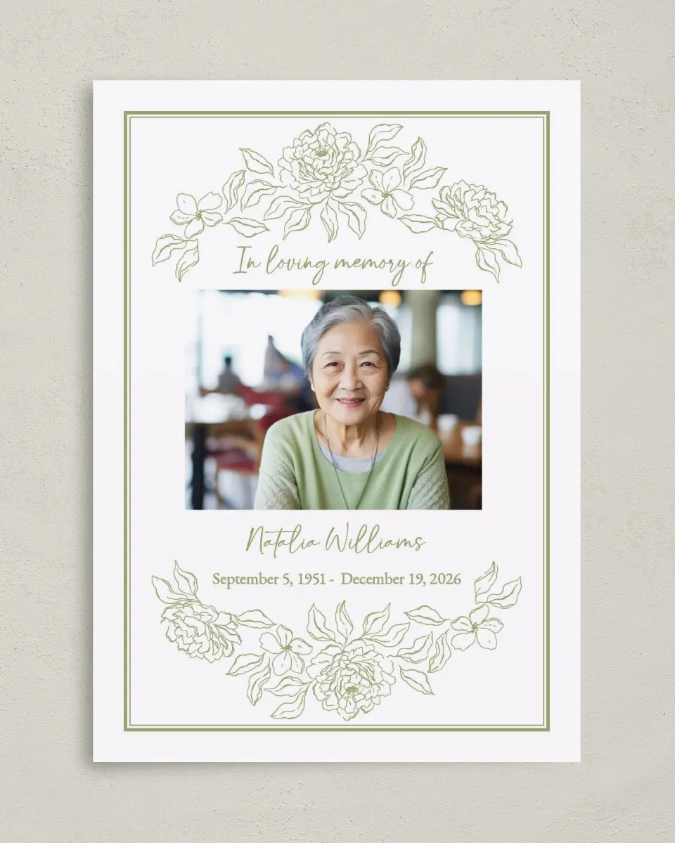 This is a 5" x 7" Memorial Card called Forever Flourishing printed in full color on Premium Smooth paper