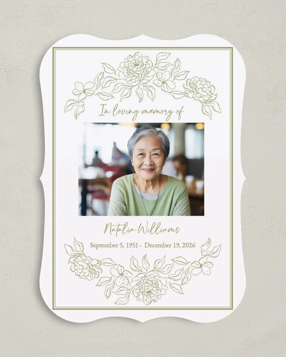 This is a 5" x 7" Memorial Card called Forever Flourishing printed in full color on Premium Smooth paper