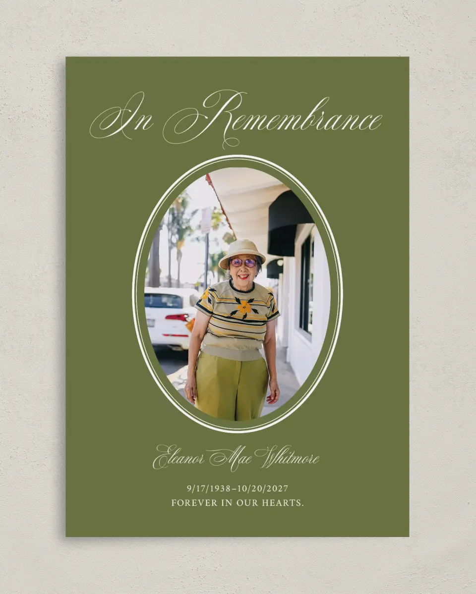 This is a 5" x 7" Memorial Card called In Remembrance printed in full color on Premium Smooth paper