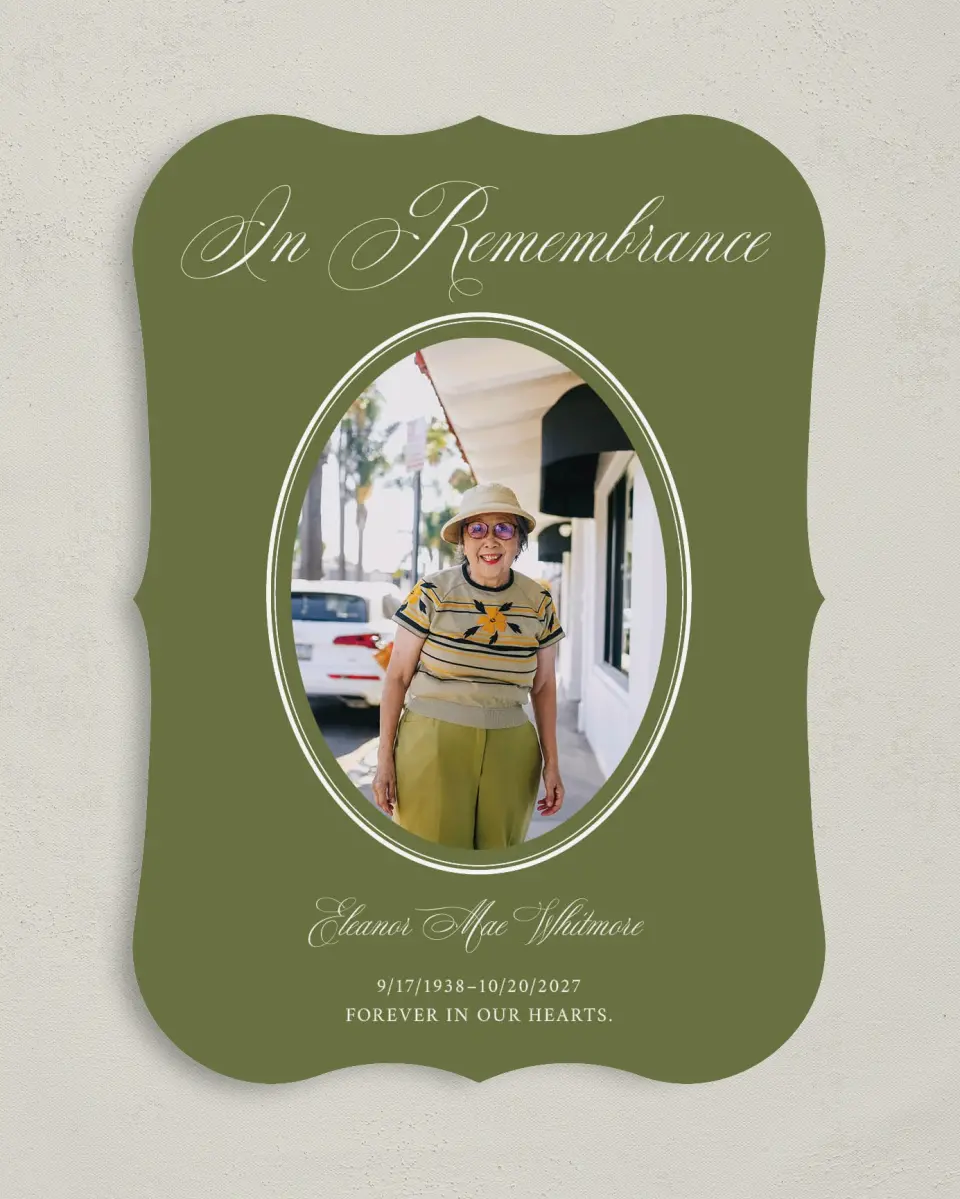 This is a 5" x 7" Memorial Card called In Remembrance printed in full color on Premium Smooth paper