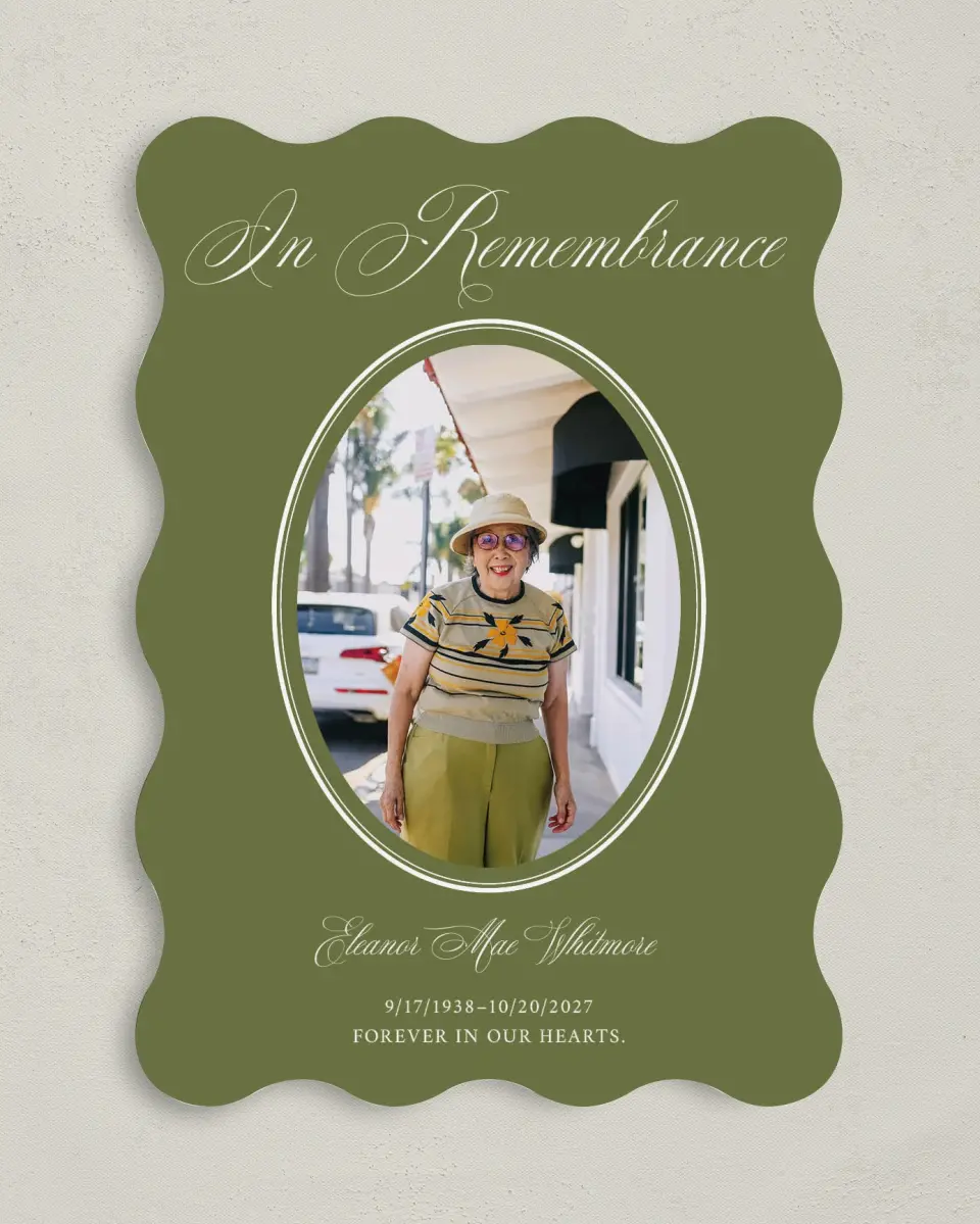 This is a 5" x 7" Memorial Card called In Remembrance printed in full color on Premium Smooth paper