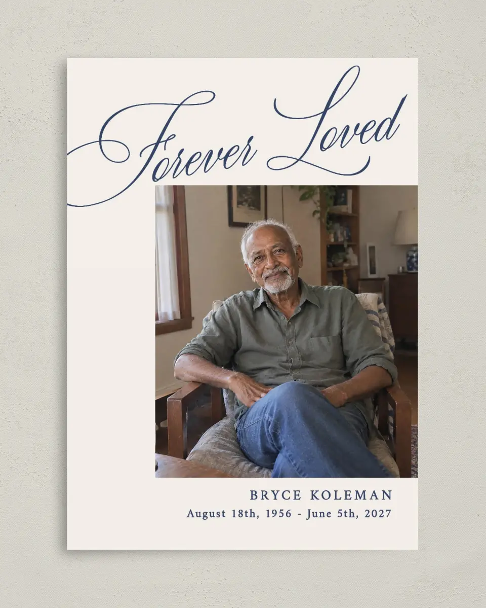 This is a 5" x 7" Memorial Card called Forever Loved printed in full color on Premium Smooth paper