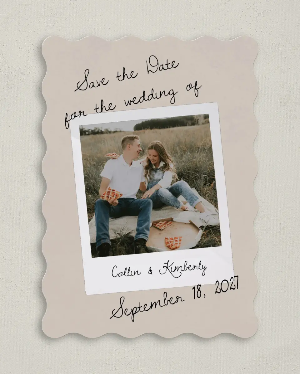 This is a 5" x 7" Save the Date Card called Love Note printed in full color on Premium Smooth paper