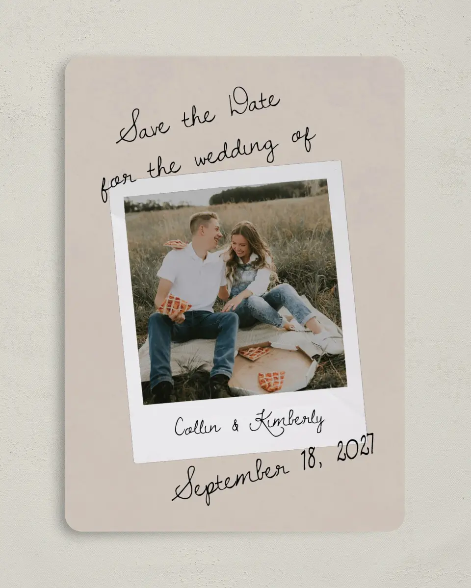 This is a 5" x 7" Save the Date Card called Love Note printed in full color on Premium Smooth paper