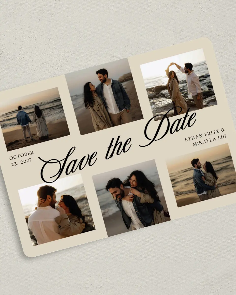 This is a 5" x 7" Save the Date Card called Our Forever printed in full color on Premium Smooth paper