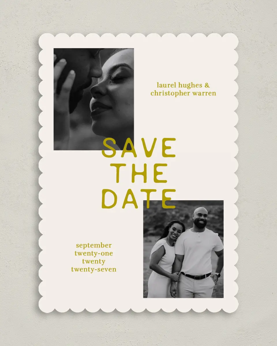 This is a 5" x 7" Save the Date Card called Bright Love printed in full color on Premium Smooth paper