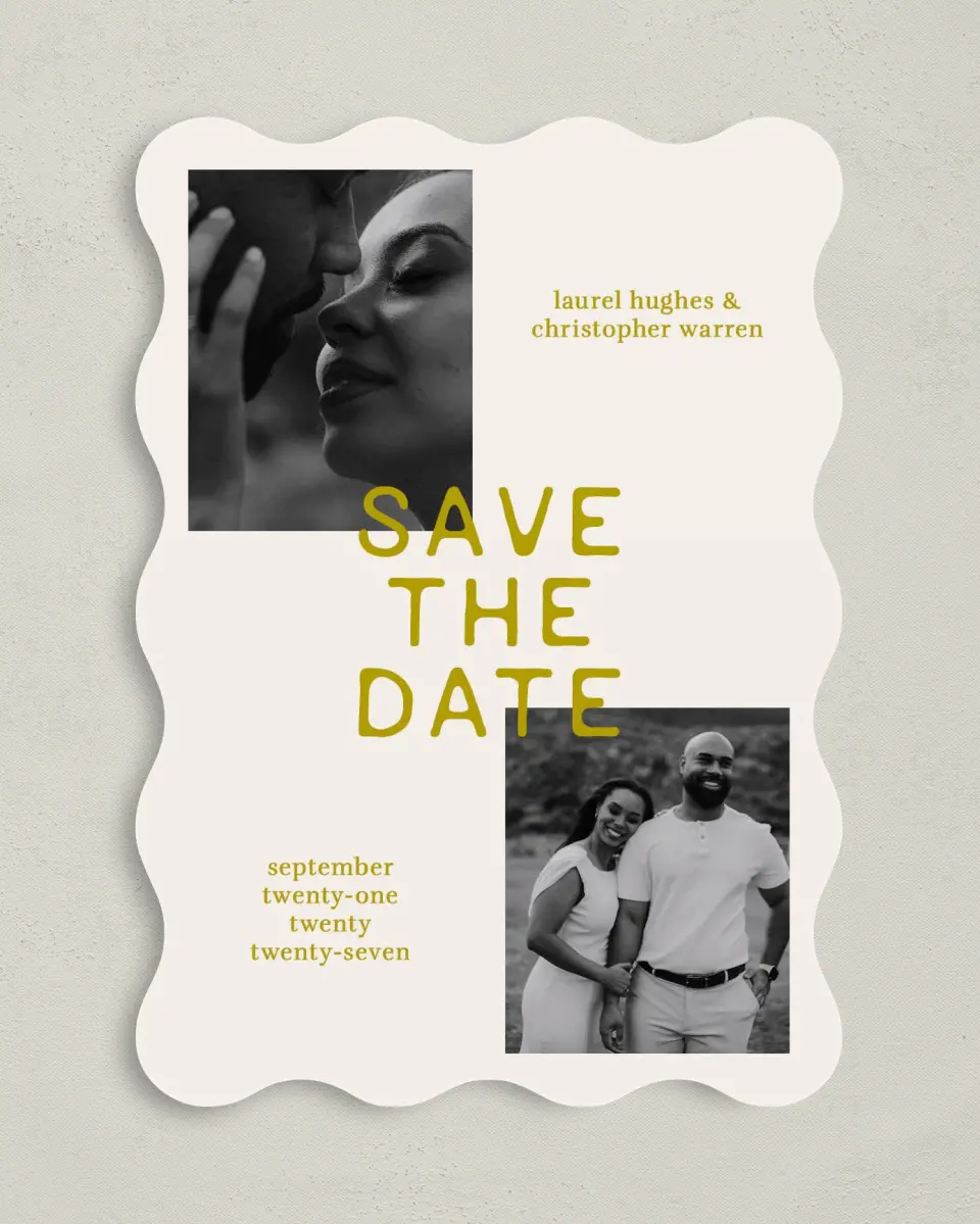 This is a 5" x 7" Save the Date Card called Bright Love printed in full color on Premium Smooth paper