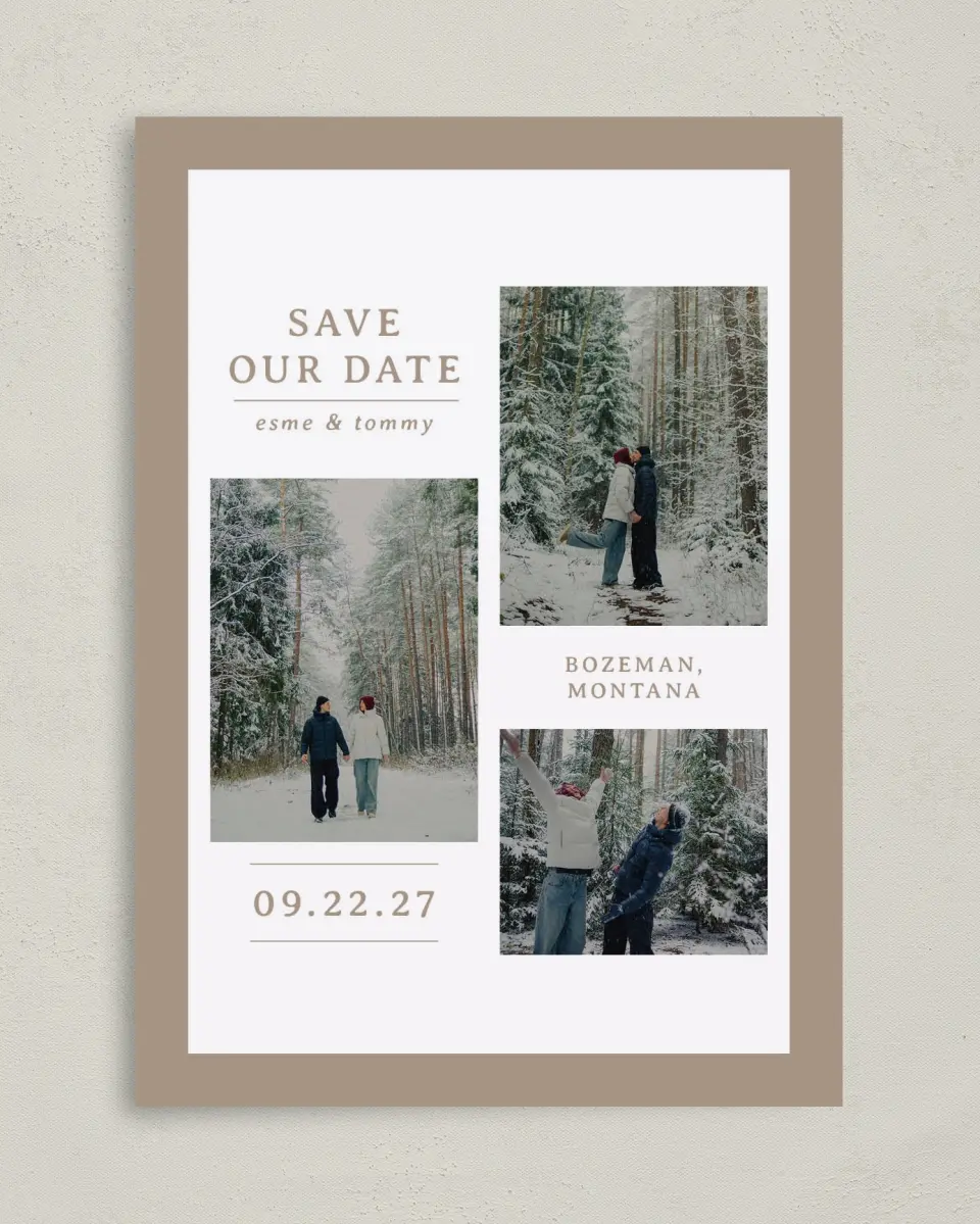 This is a 5" x 7" Save the Date Card called Love in the Snow printed in full color on Premium Smooth paper