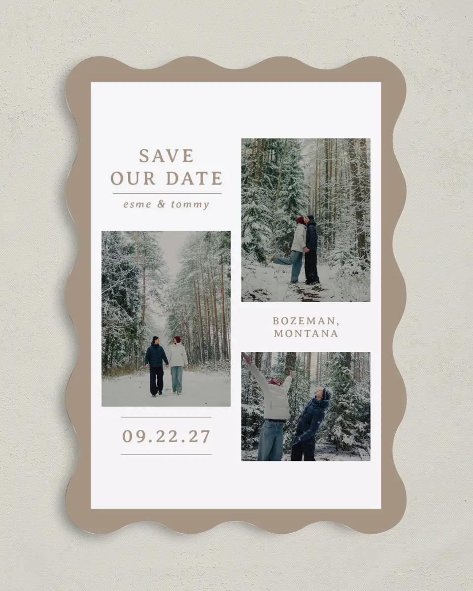 This is a 5" x 7" Save the Date Card called Love in the Snow printed in full color on Premium Smooth paper