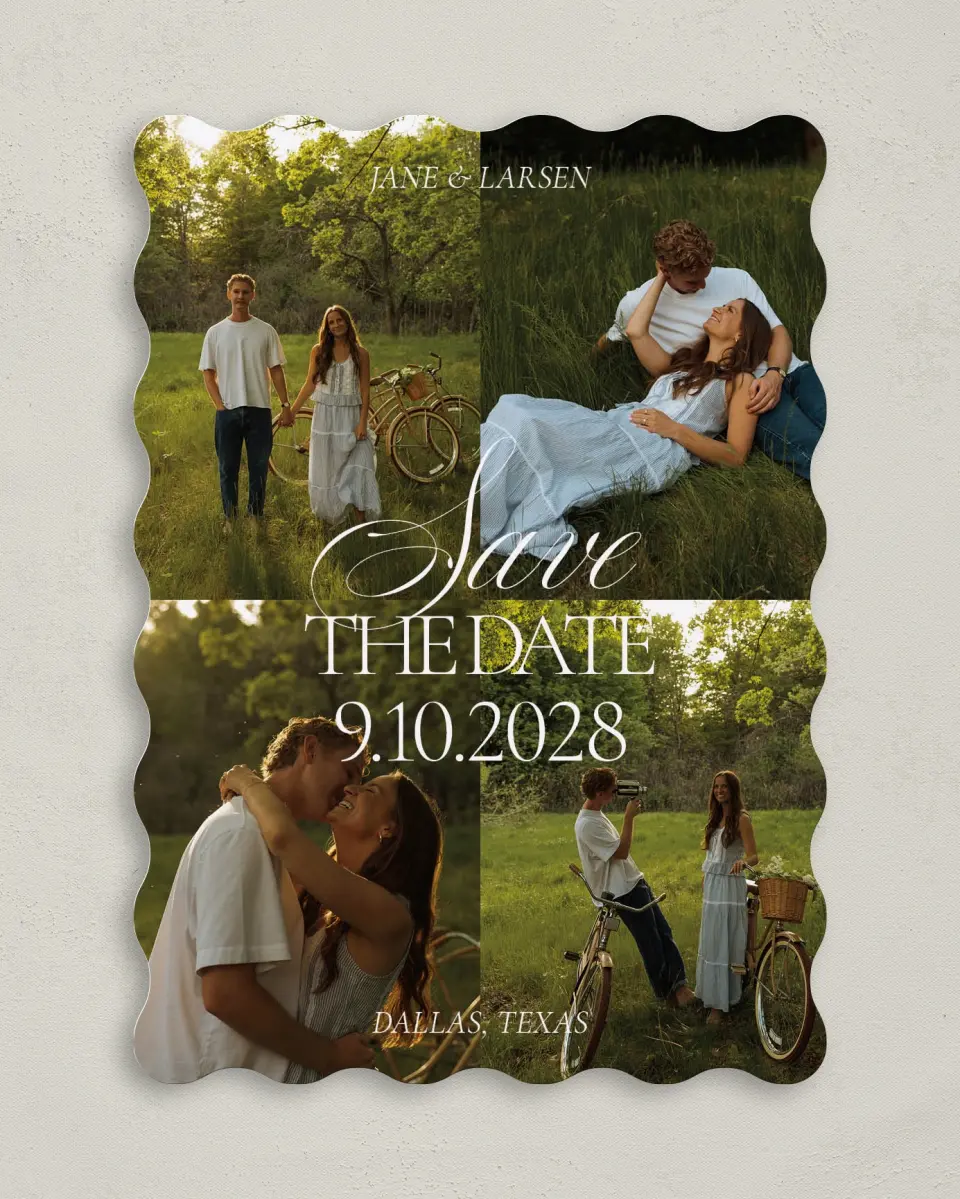 This is a 5" x 7" Save the Date Card called Golden Hour printed in full color on Premium Smooth paper