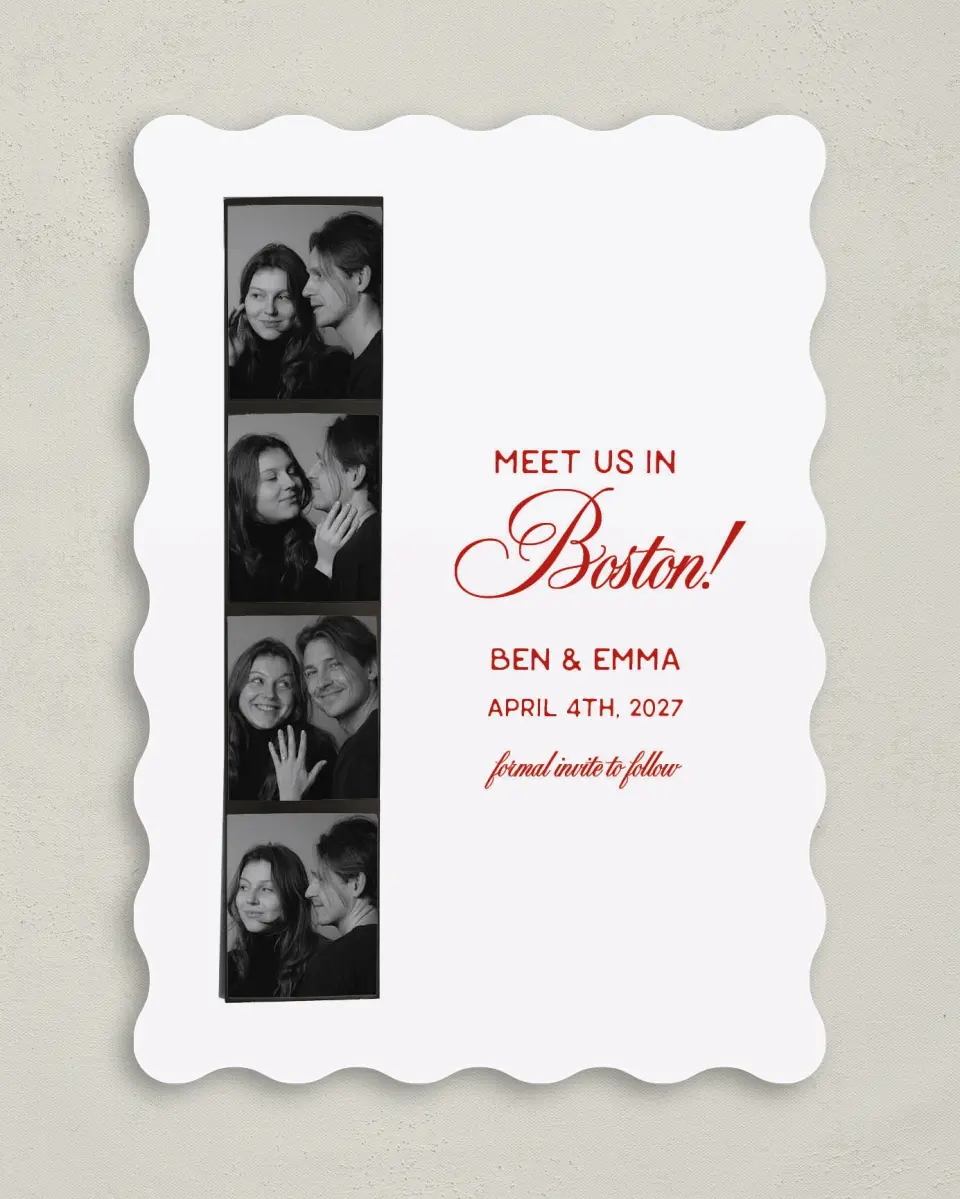 This is a 5" x 7" Save the Date Card called Retro Film Strip printed in full color on Premium Smooth paper