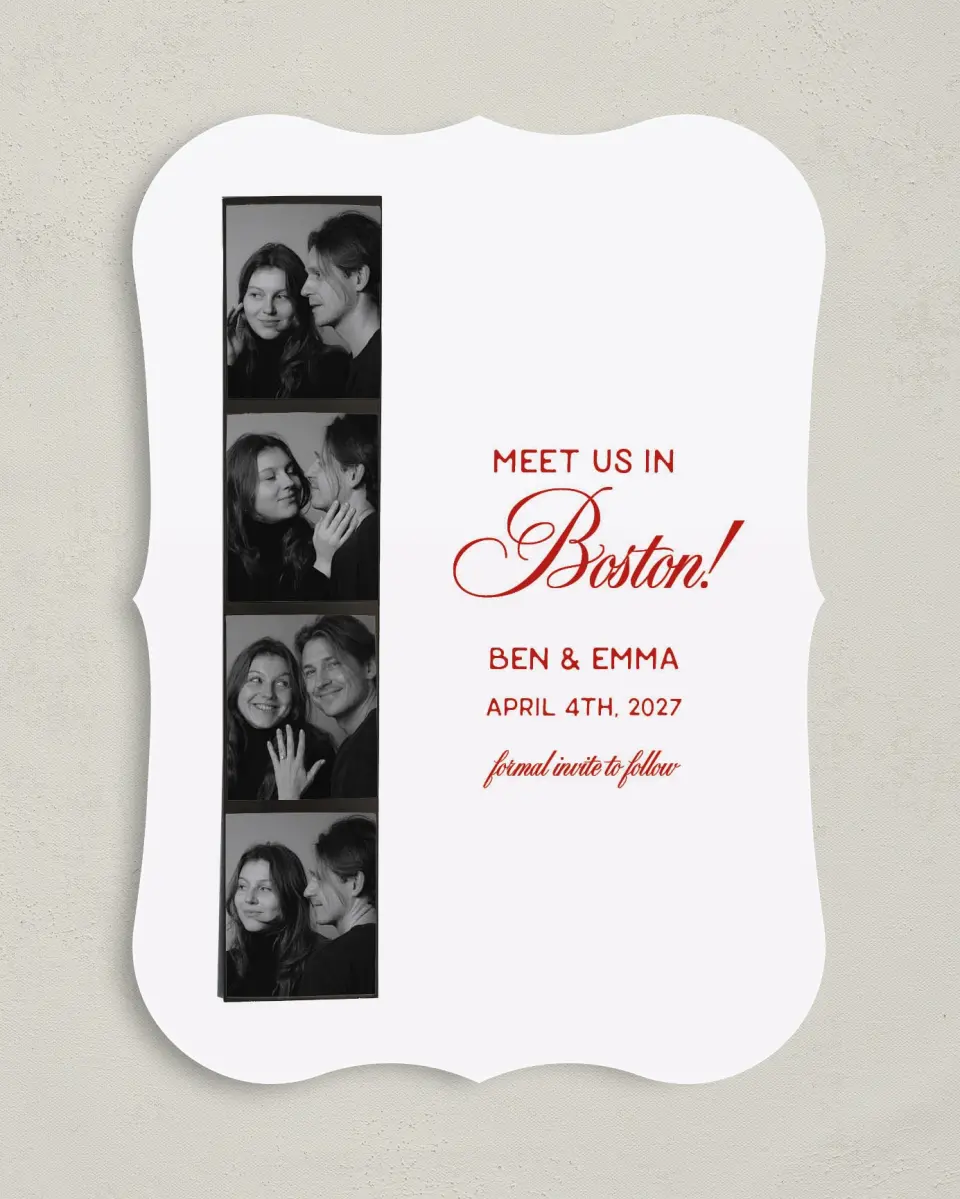 This is a 5" x 7" Save the Date Card called Retro Film Strip printed in full color on Premium Smooth paper