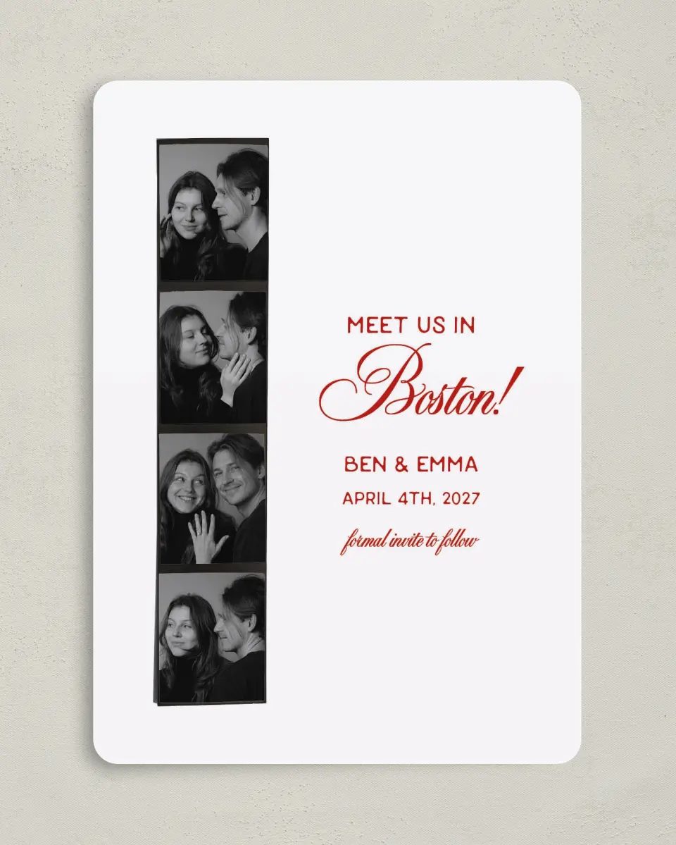 This is a 5" x 7" Save the Date Card called Retro Film Strip printed in full color on Premium Smooth paper