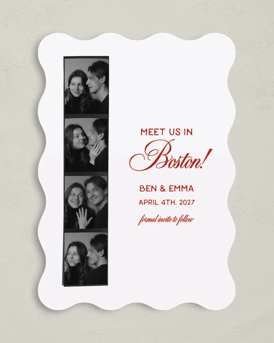 This is a 5" x 7" Save the Date Card called Retro Film Strip printed in full color on Premium Smooth paper