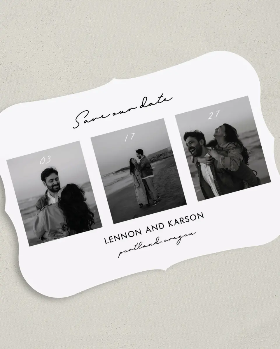 This is a 5" x 7" Save the Date Card called Simply Yours printed in full color on Premium Smooth paper