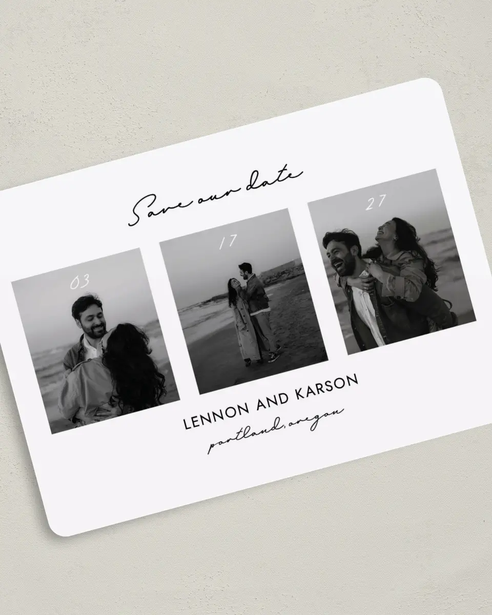 This is a 5" x 7" Save the Date Card called Simply Yours printed in full color on Premium Smooth paper