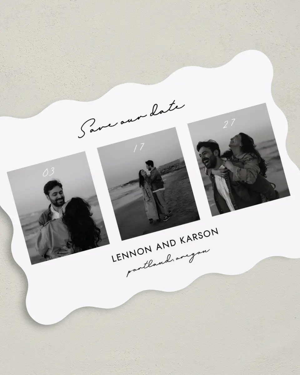 This is a 5" x 7" Save the Date Card called Simply Yours printed in full color on Premium Smooth paper