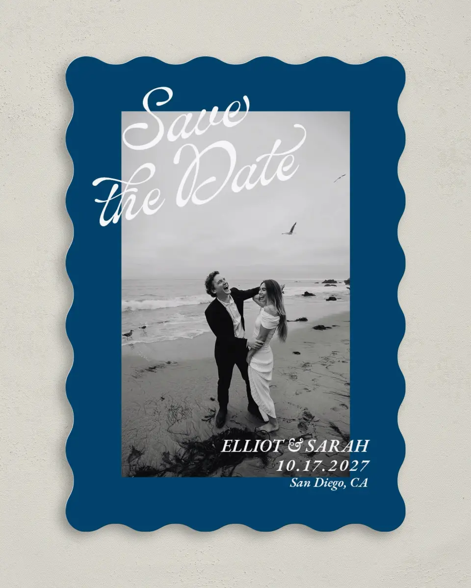 This is a 5" x 7" Save the Date Card called Blue Hour printed in full color on Premium Smooth paper