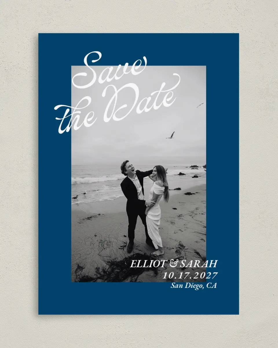 This is a 5" x 7" Save the Date Card called Blue Hour printed in full color on Premium Smooth paper
