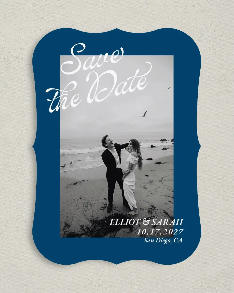 This is a 5" x 7" Save the Date Card called Blue Hour printed in full color on Premium Smooth paper