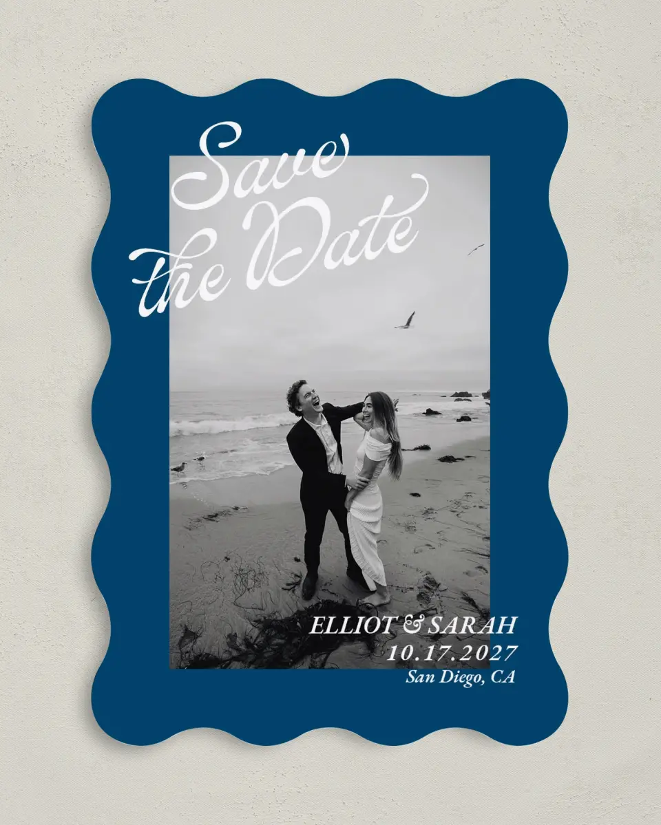 This is a 5" x 7" Save the Date Card called Blue Hour printed in full color on Premium Smooth paper