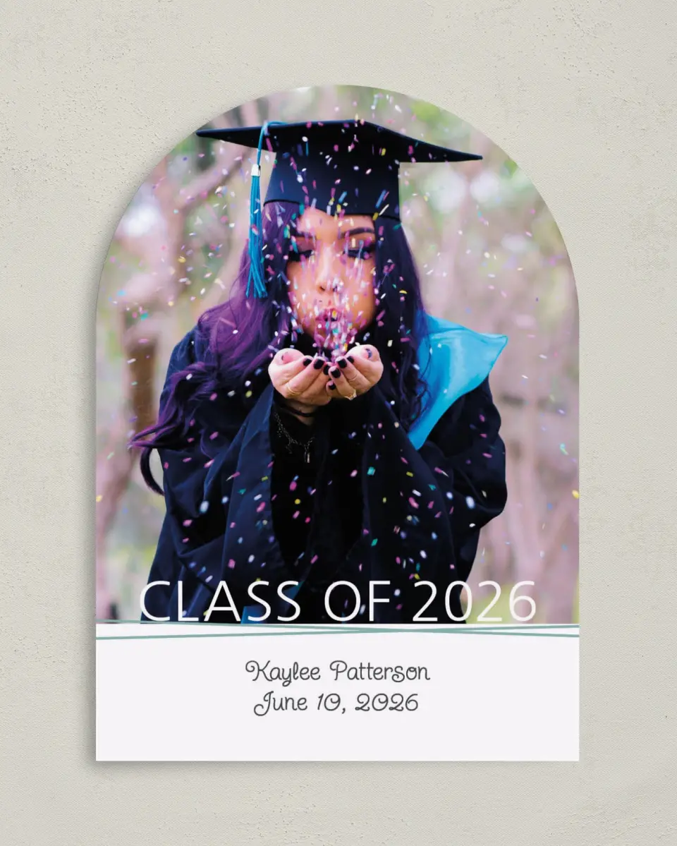 This is a 5" x 7" Graduation Announcement Card called Journey to Forever printed in full color on Premium Smooth paper