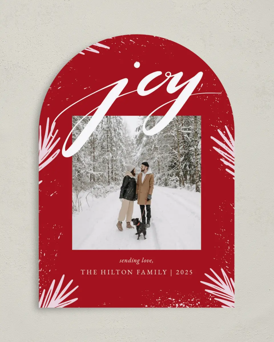 This is a 5" x 7" Christmas Card called Artful Joy printed in full color on Premium Smooth paper