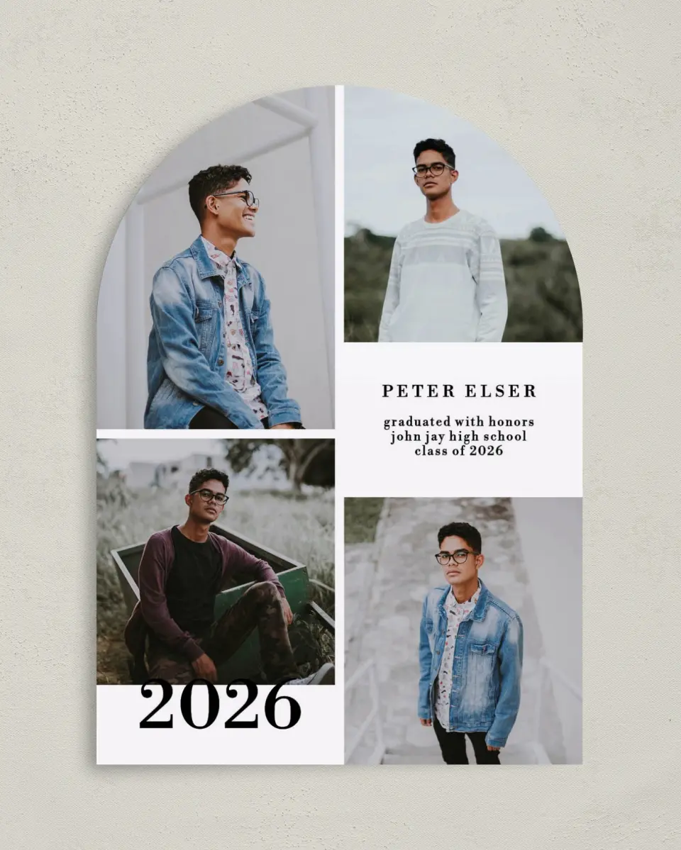 This is a 5" x 7" Graduation Announcement Card called Stacked Honor printed in full color on Premium Smooth paper