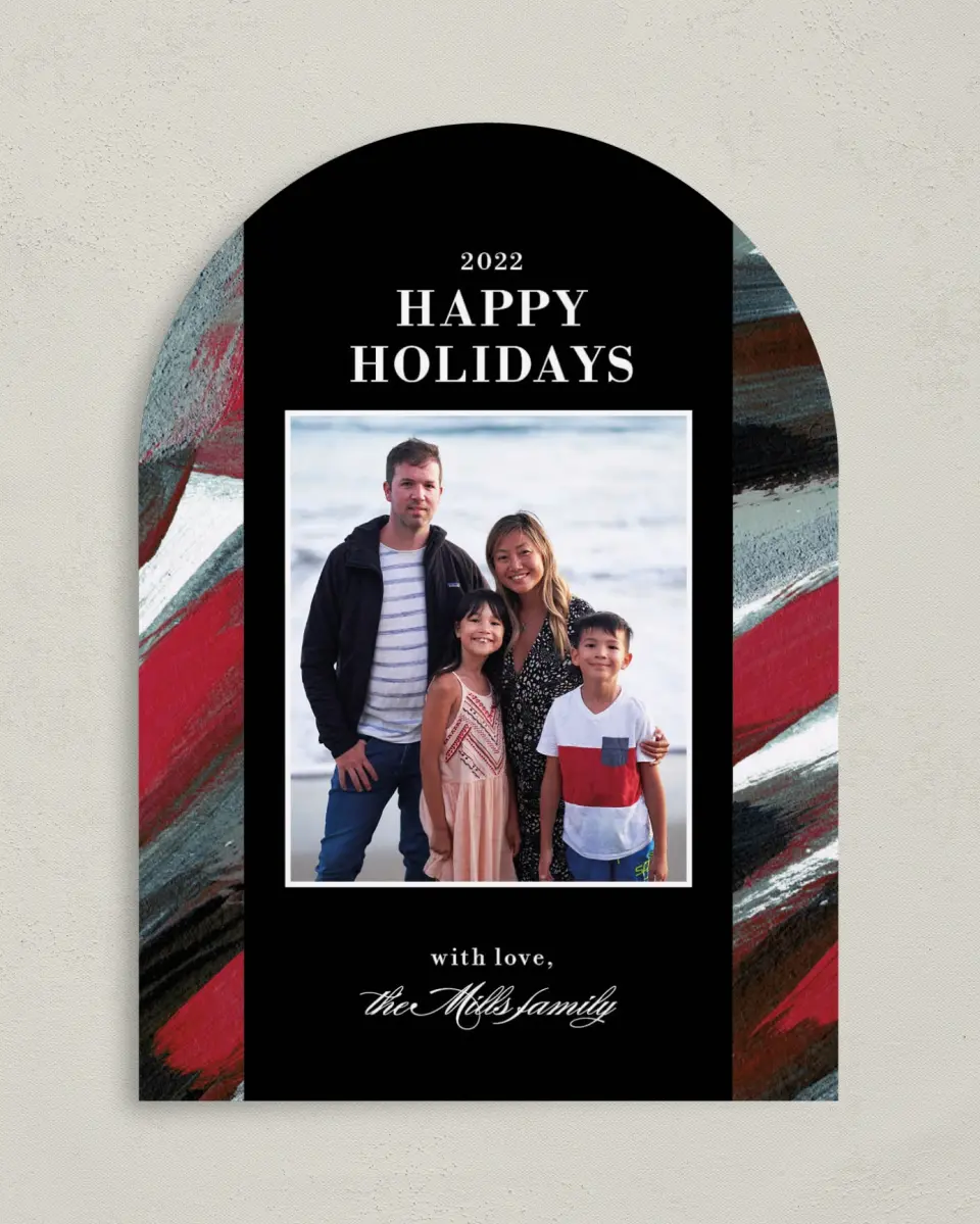 This is a 5" x 7" Christmas Card called Holiday Swashes printed in full color on Premium Smooth paper