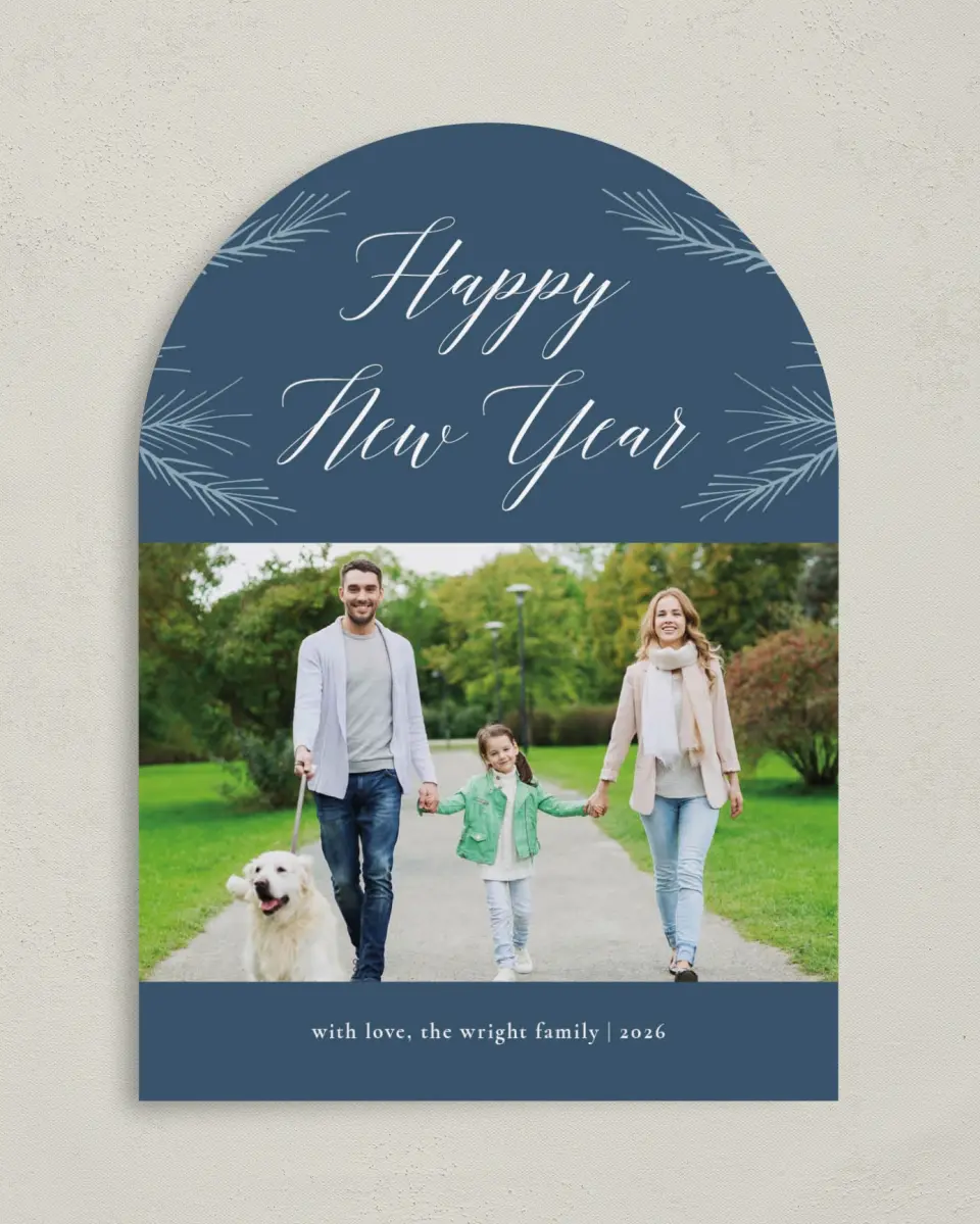 This is a 5" x 7" Christmas Card called Winter Boughs printed in full color on Premium Smooth paper