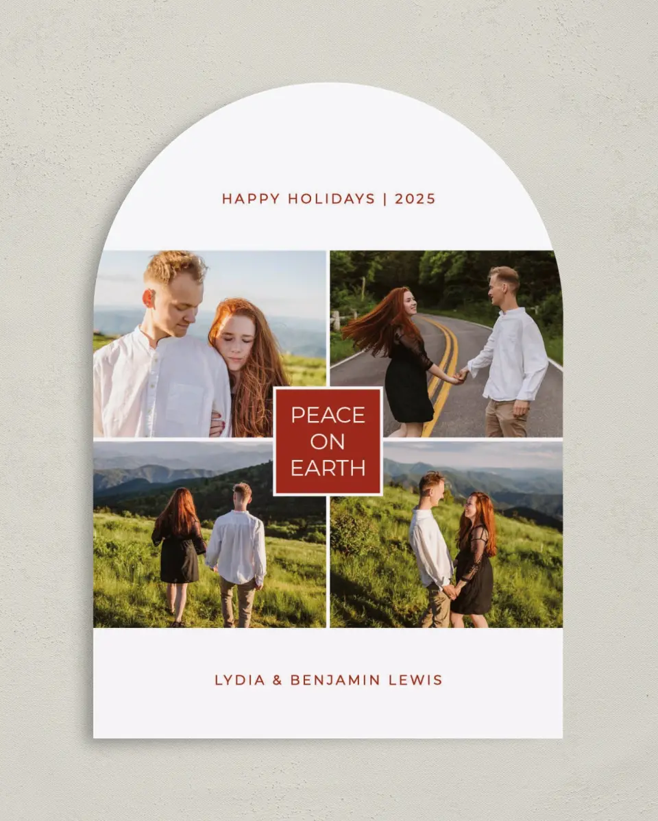 This is a 5" x 7" Christmas Card called Peace Box printed in full color on Premium Smooth paper