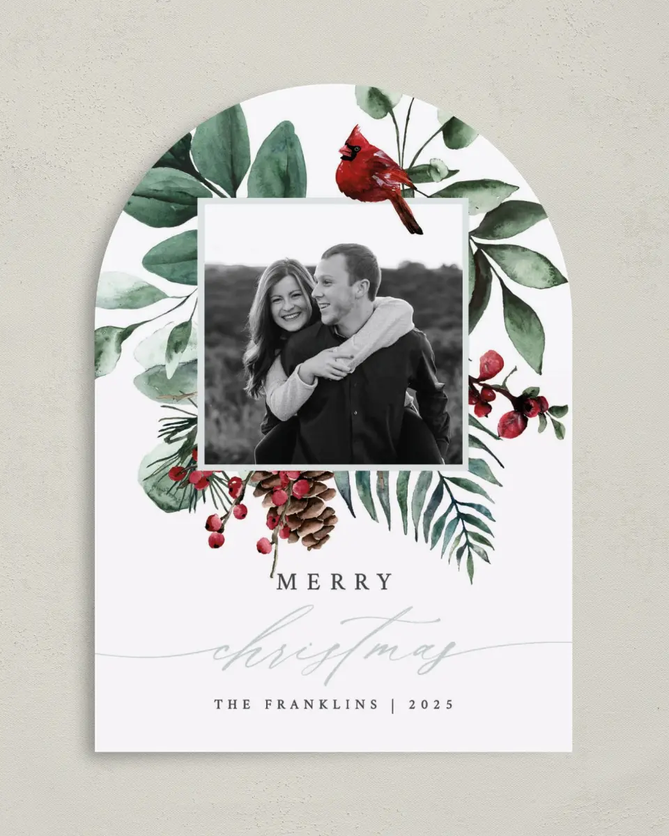 This is a 5" x 7" Christmas Card called Beautiful Boughs printed in full color on Premium Smooth paper