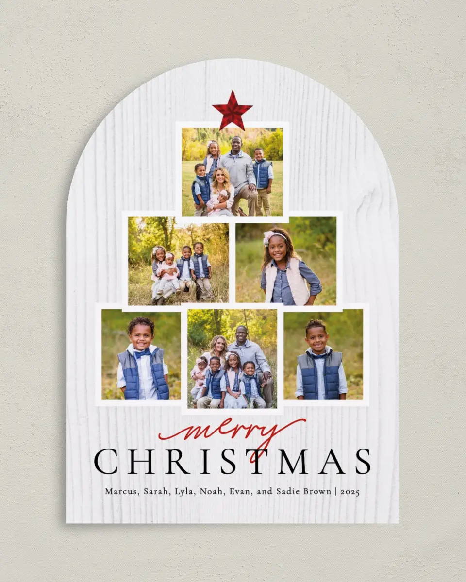 This is a 5" x 7" Christmas Card called Stacked Tree printed in full color on Premium Smooth paper