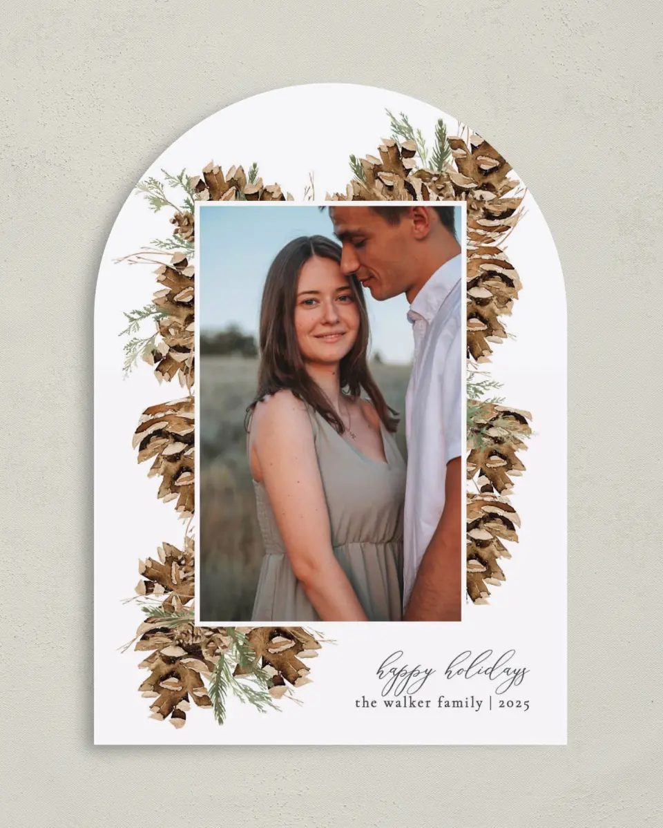 This is a 5" x 7" Christmas Card called Garland Frame printed in full color on Premium Smooth paper