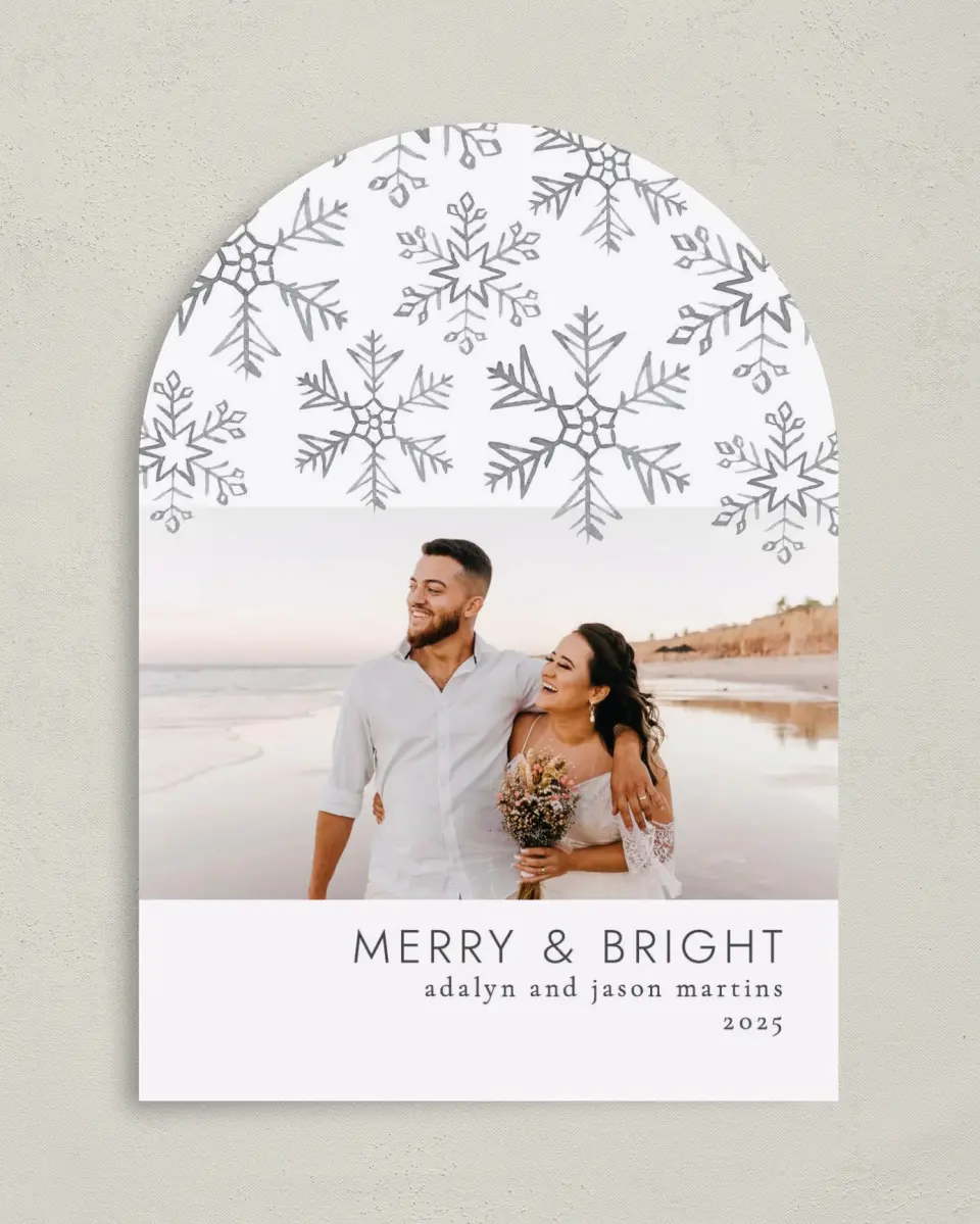 This is a 5" x 7" Christmas Card called Falling Snow printed in full color on Premium Smooth paper