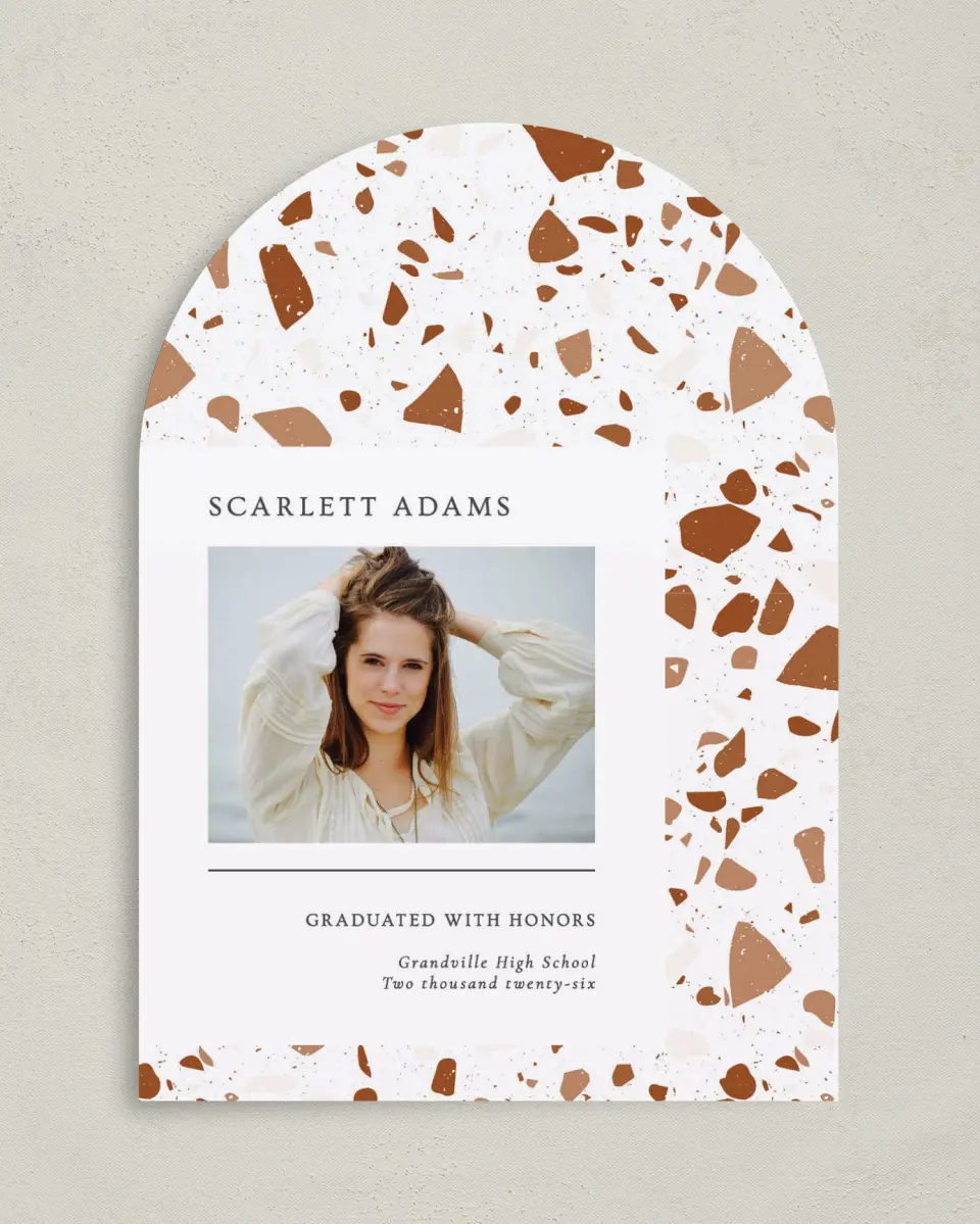 This is a 5" x 7" Graduation Announcement Card called Proud Cornerstone printed in full color on Premium Smooth paper