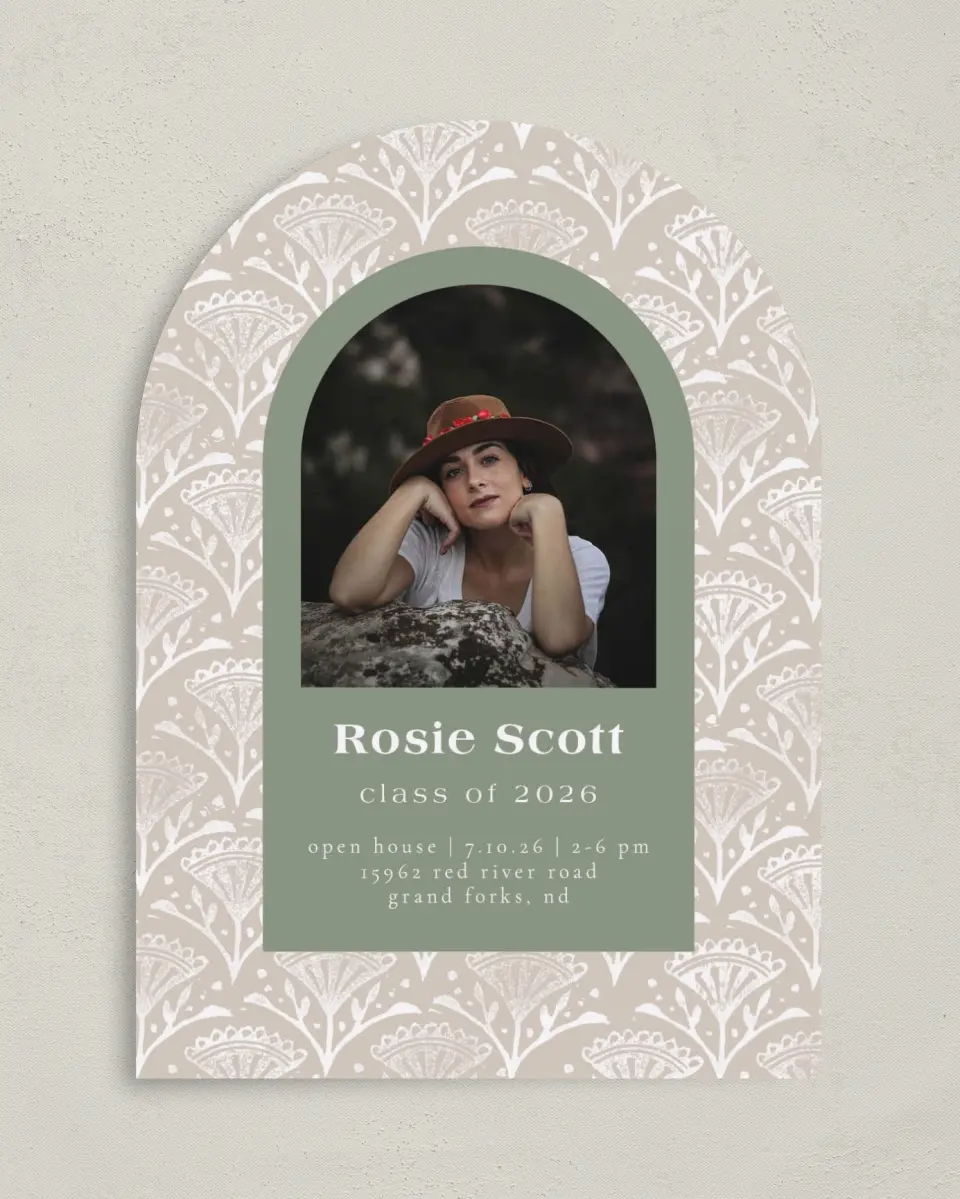 This is a 5" x 7" Graduation Announcement Card called Classy Pattern printed in full color on Premium Smooth paper