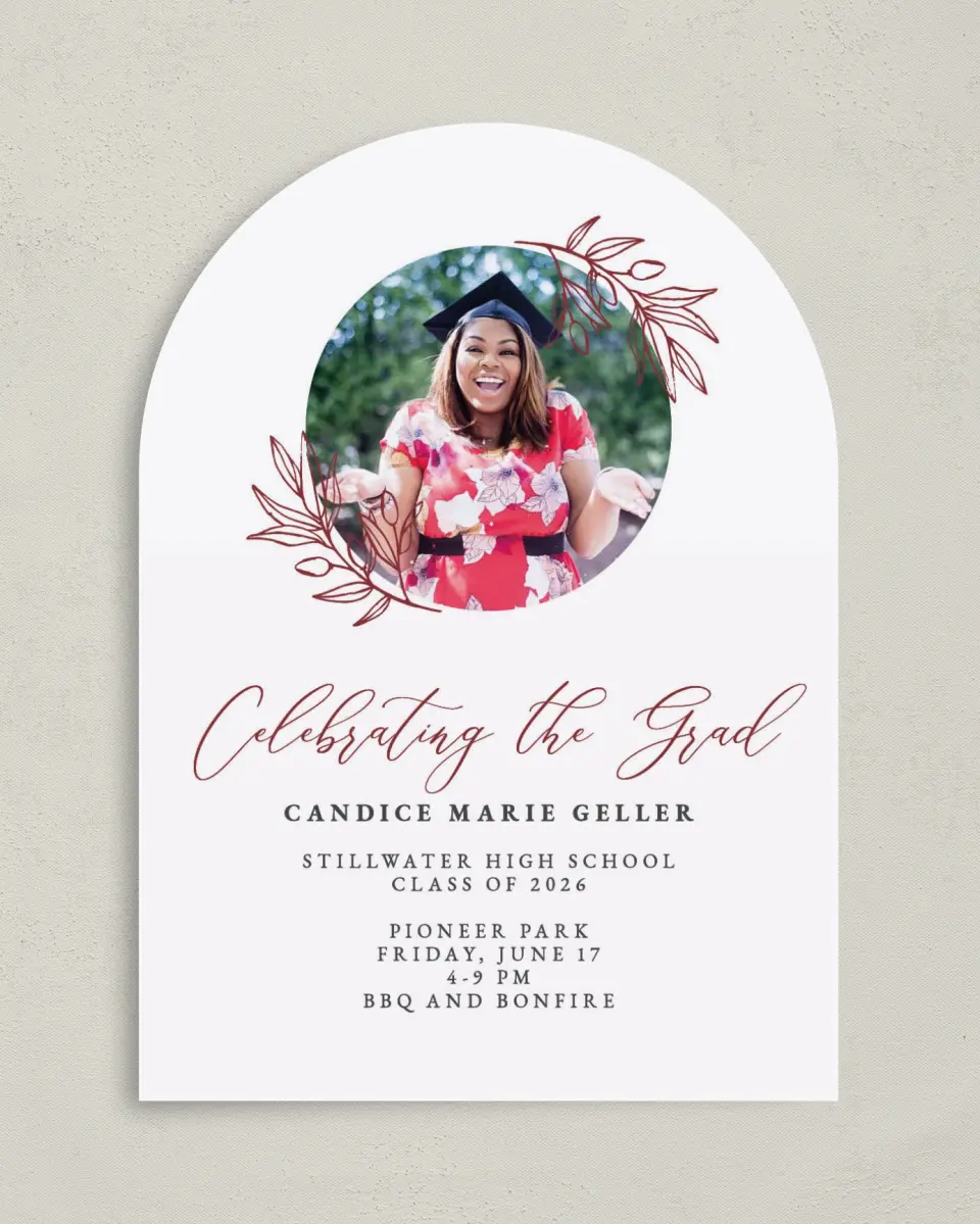 This is a 5" x 7" Graduation Announcement Card called Celebrating the Grad printed in full color on Premium Smooth paper