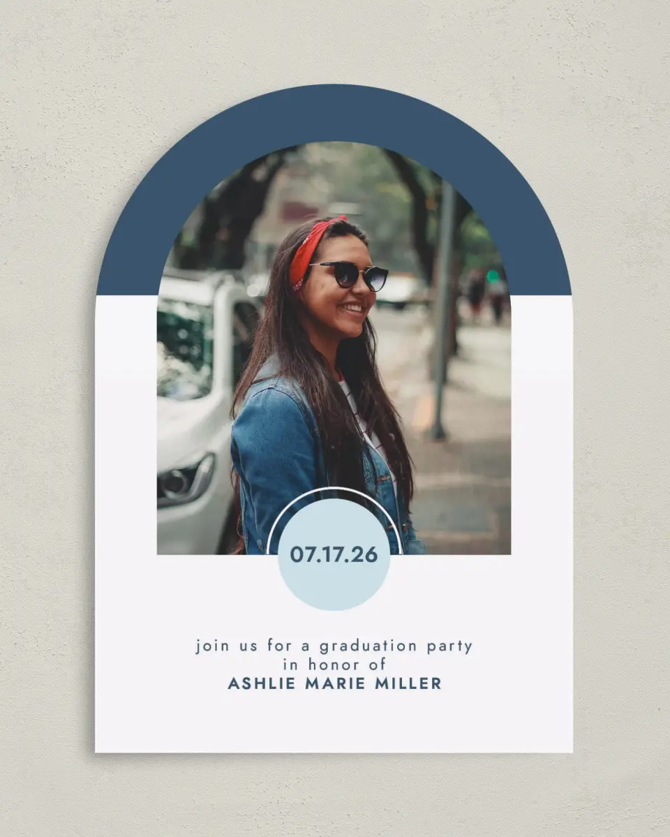 This is a 5" x 7" Graduation Announcement Card called Grad Date printed in full color on Premium Smooth paper