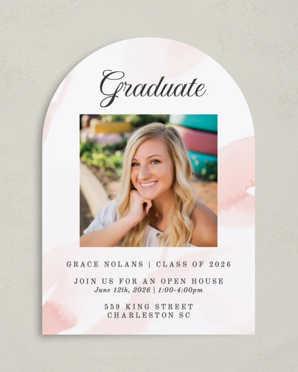 This is a 5" x 7" Graduation Announcement Card called Painted and Pretty printed in full color on Premium Smooth paper
